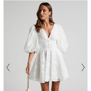 Showpo White Puff Sleeve Mini Dress (US-10) NWT